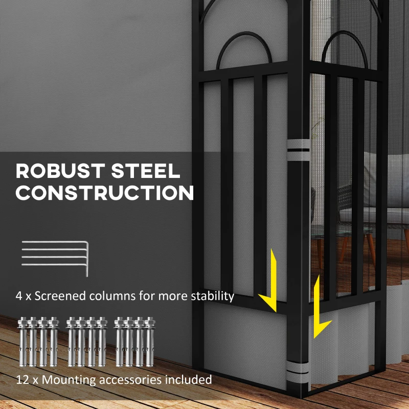 Outsunny 10' x 10' Wall Pergola, Outdoor Gazebo with 2 Curtains and 2 Nettings, UV Resistant, for Patio, Deck, Light Grey