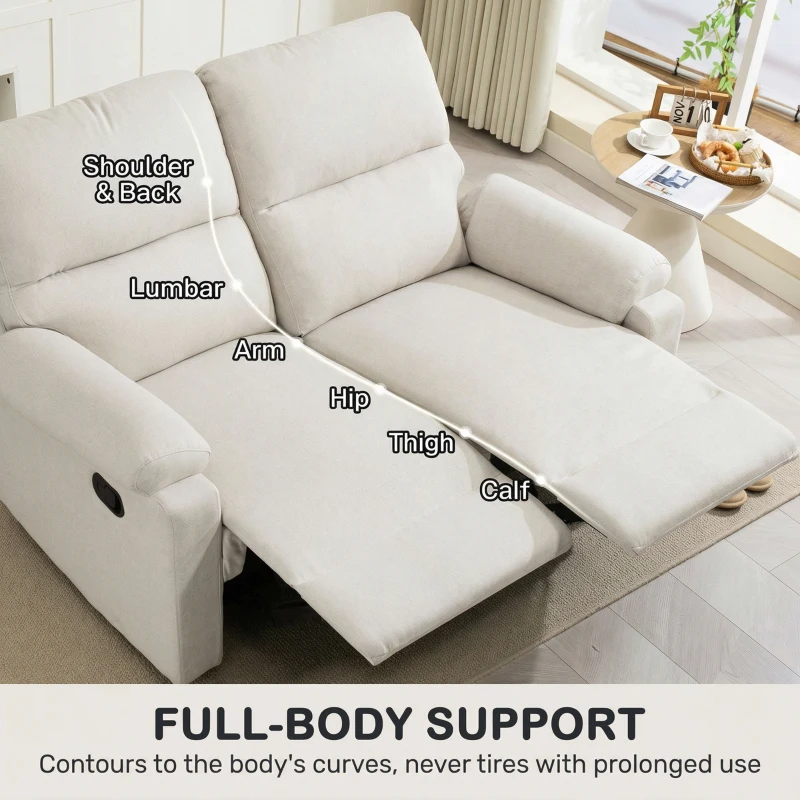 HOMCOM 2 Seater Reclining Sofa, Loveseat Recliner Sofa with Footrest and Split Backrest, for Home Theater, Living Room, Cream White