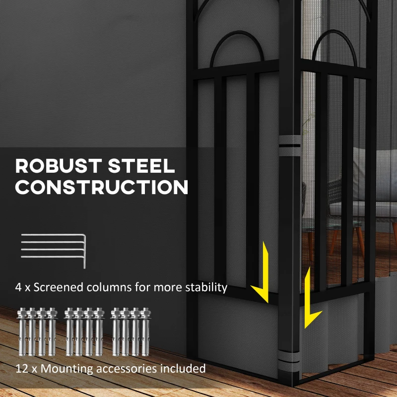 Outsunny 10' x 10' Wall Pergola, Outdoor Gazebo with 2 Curtains and 2 Nettings, UV Resistant, for Patio, Deck, Dark Grey