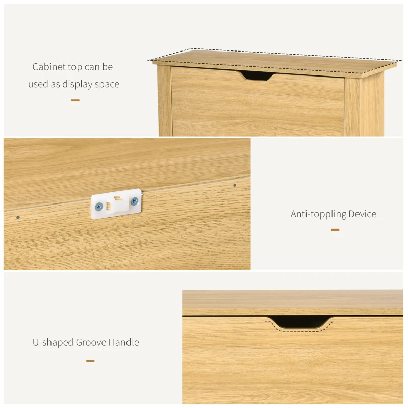 HOMCOM Shoe Storage Cabinet with 2 Flip Drawers and Adjustable Shelves for 12 Pairs of Shoes, Natural Wood