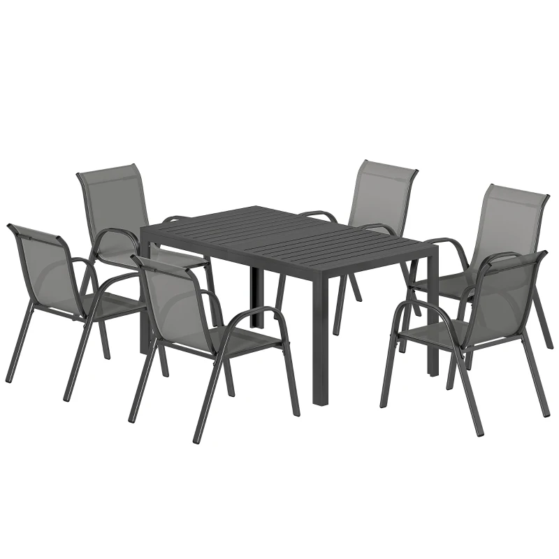 Outsunny 7 Pieces Outdoor Dining Set for 6, Patio Furniture Set with Rectangular Patio Table and Stackable Chairs, Light Grey