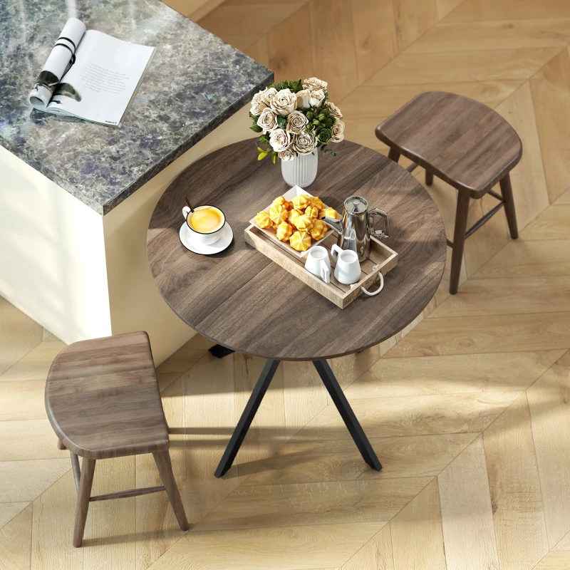 HOMCOM 31.5" Industrial Round Dining Table - Distressed Dark Brown