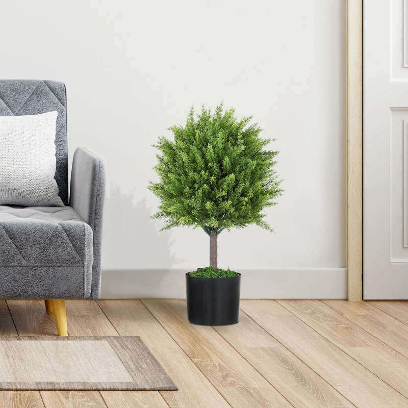 HOMCOM Decorative Artificial Plants, Cedar Topiary Trees in Pots, Fake Plants for Home Indoor outdoor Decor, Green