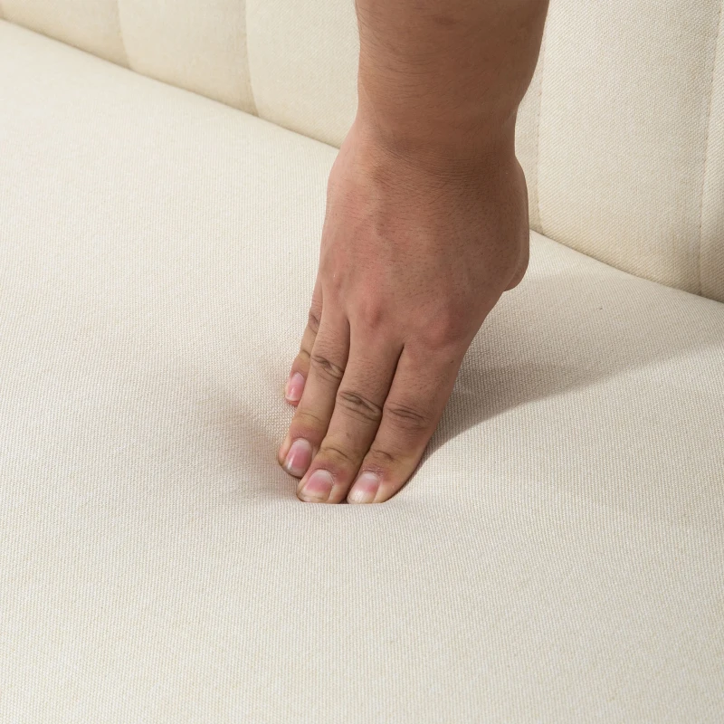 HOMCOM Modern 2 Seat Sofa for Bedroom, Upholstered Two Seater Couch with Rubber Wood Legs, Cream White