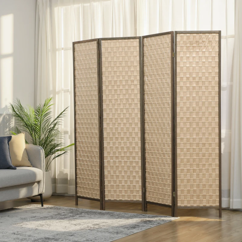 HOMCOM 6 FT Room Divider, 4 Panel Folding Privacy Screen, Lightweight Handwoven Freestanding Partition for Home Office, Brown