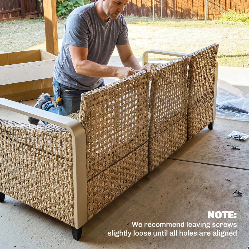 Outsunny Rattan Wicker Sofa 3-Seater Outdoor Patio Sofa with Cushions for Garden Backyard Porch Beige