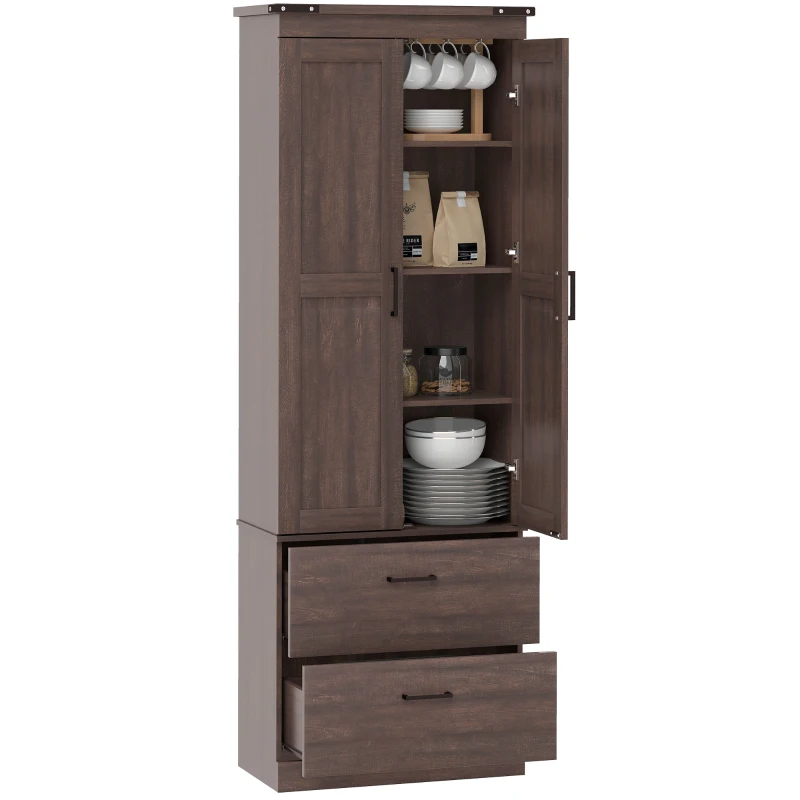 HOMCOM 67" Tall Kitchen Pantry Storage Cabinet, Kitchen Pantry Cabinet with Doors, Drawers and Adjustable Shelves