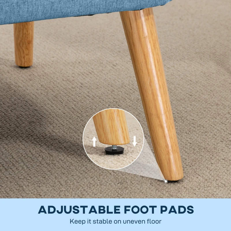 HOMCOM 2 Seat Sofa, Upholstered Loveseat Sofa with Rubber Wood Legs, Blue