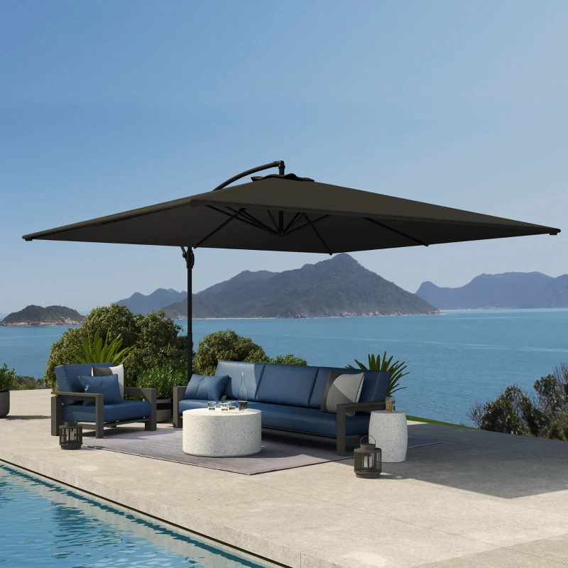 Outsunny Rectangular Cantilever Parasol 111" x 150.4", Outdoor Garden Umbrella with Adjustable Tilt, UV Protection UPF50+, Grey