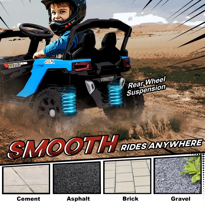 Qaba 12V Kids Ride On Truck, Battery Powered Electric UTV Vehicle with Rear Suspension, Remote Control for 3-5 Years, Blue