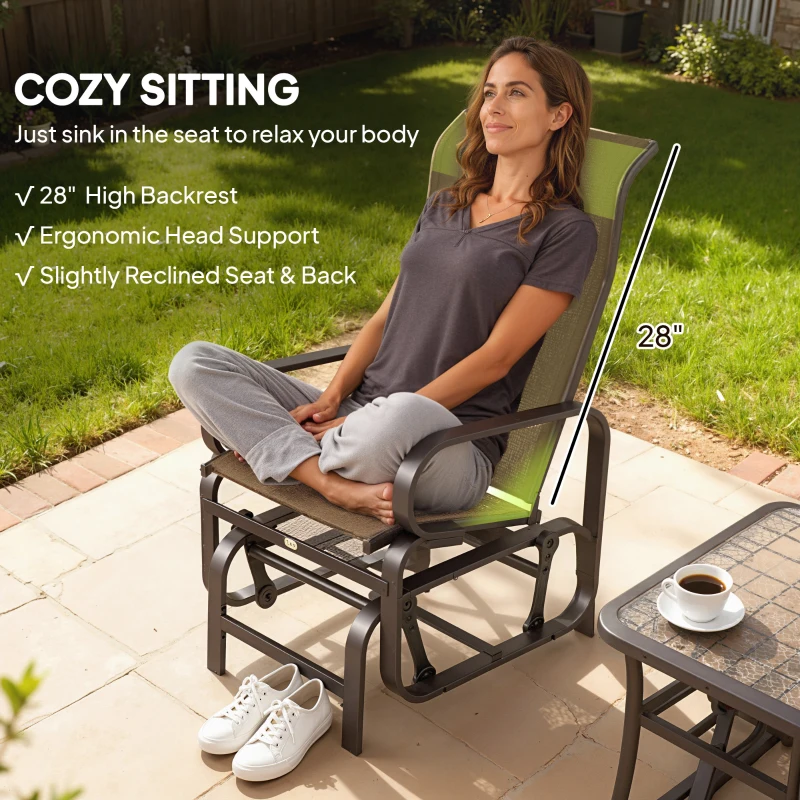 Outsunny Patio Glider, Outdoor Glider Chair with Breathable Mesh Fabric for Patio, Yard, Porch, Brown