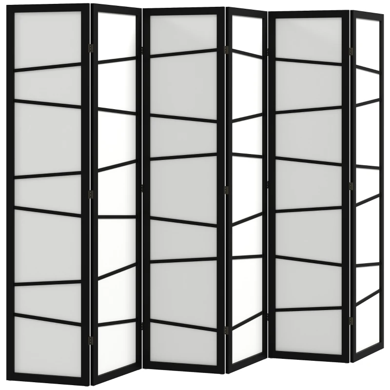 HOMCOM 66.9" Folding Room Divider, 6 Panel Wall Partition with Wood Frame for Bedroom, Home Office, White