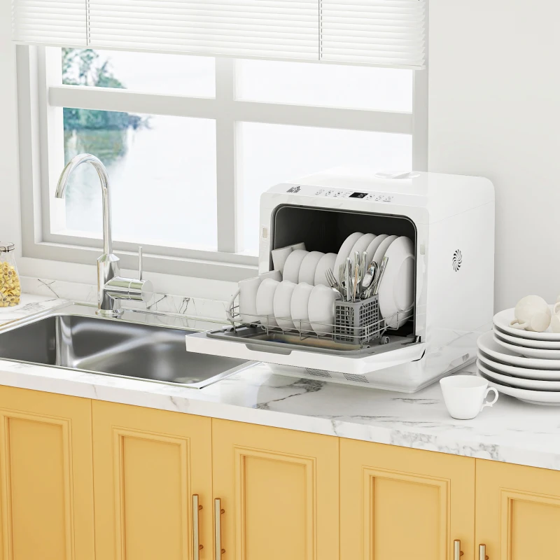 HOMCOM Portable Dishwasher, Counter Dishwasher with 4 Place Settings, 5 Washing Programs, Air-Dry Function, 6L Water Tank