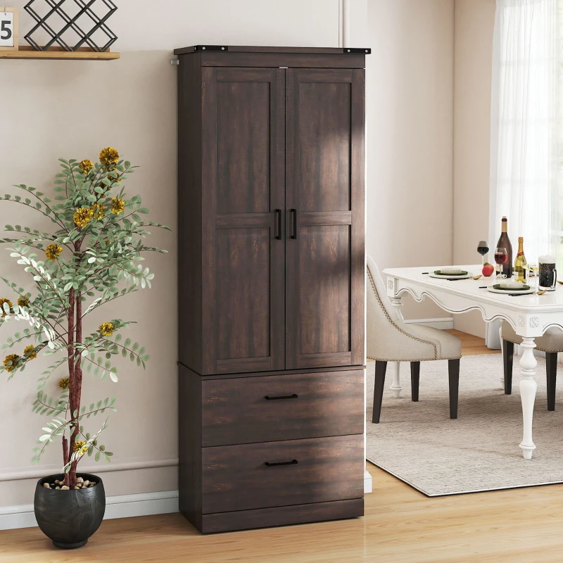 HOMCOM 67" Tall Kitchen Pantry Storage Cabinet, Kitchen Pantry Cabinet with Doors, Drawers and Adjustable Shelves