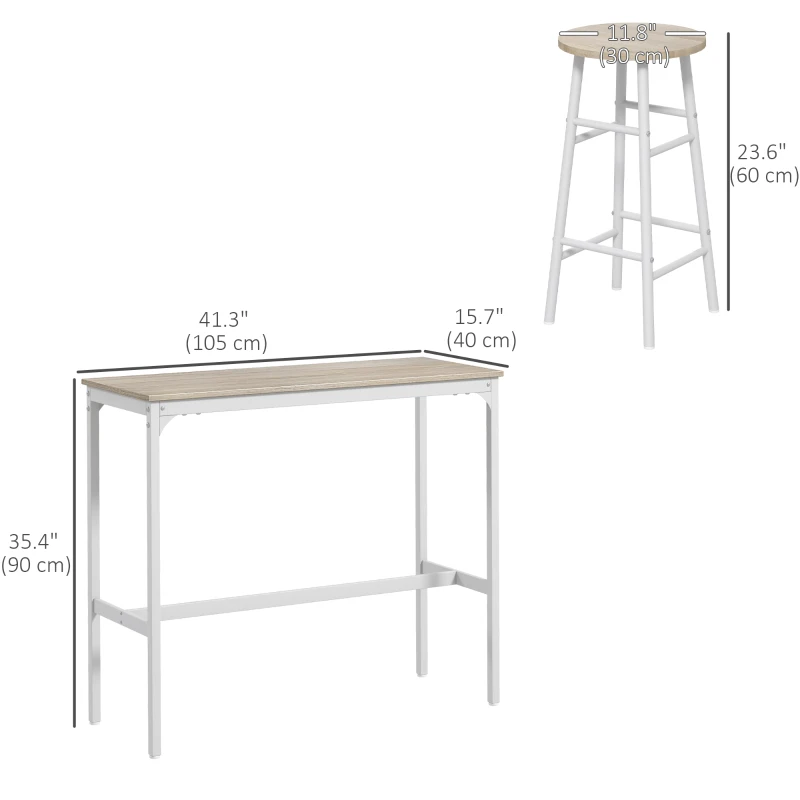 HOMCOM 3-Piece Counter Height Bar Table and Chairs, Dining Table and Chairs Set for 2, Pub Table and Chairs
