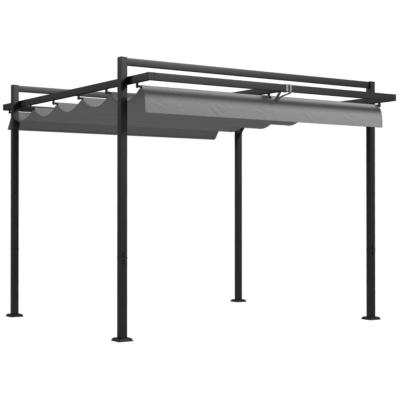 Outsunny 10' x 10' Retractable Pergola, Garden Gazebo Shade Shelter, for Grill, Patio, Deck, Dark Grey