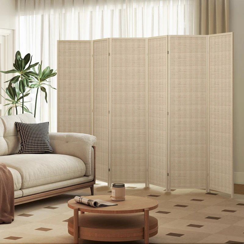 HOMCOM Woven Bamboo Room Divider, 6 Panel Folding Indoor Privacy Screens for Home Office, Natural Wood