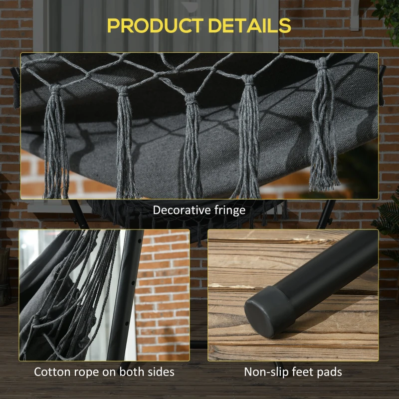 Outsunny Patio Hammock Chair with Stand, Outdoor Hammock Swing Hanging Lounge Chair with Side Pocket and Headrest, Dark Grey