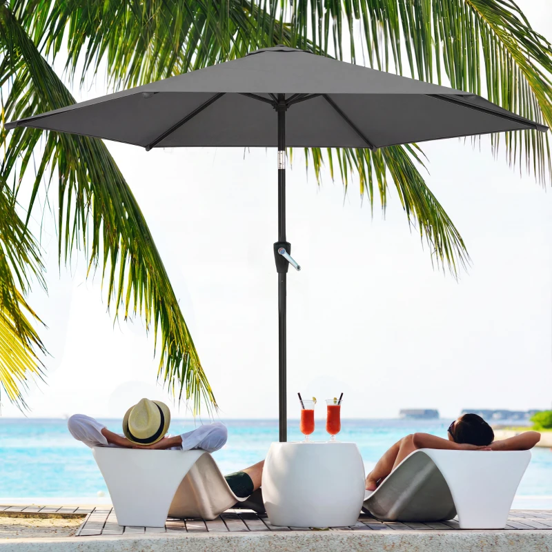 Outsunny 9FT Patio Umbrella, Outdoor Table Patio Umbrellith Tilt, Crank, 6 Ribs, UV Protection for Garden, Lawn, Deck, Backyard