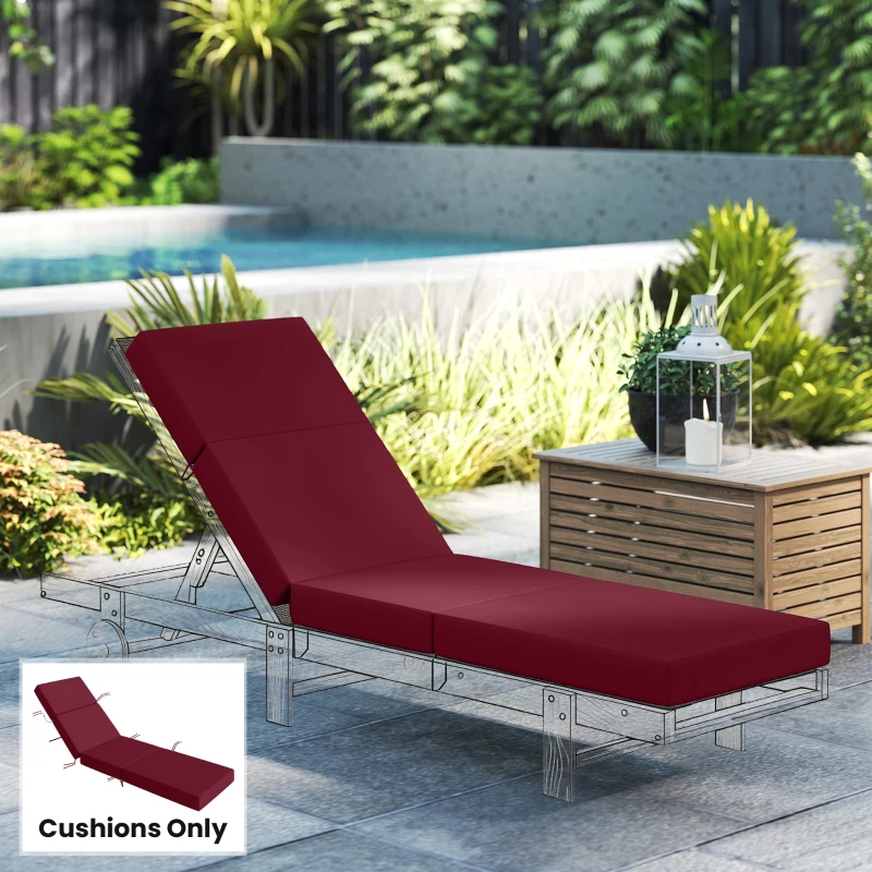 Outsunny Chaise Lounge Cushion, 4" Thick Outdoor Lounge Chair Cushion with Ties for Patio, 21" x 72 ", Red