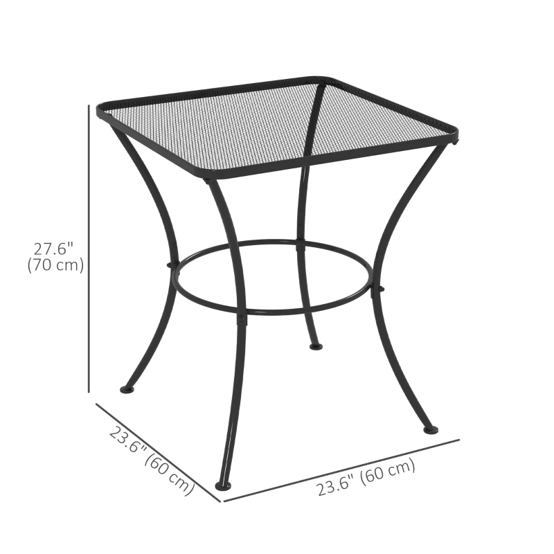 Outsunny Square Garden Metal Bistro Table Outdoor Patio Coffee Side Desk 23.6" x 23.6" x 27.6" Black