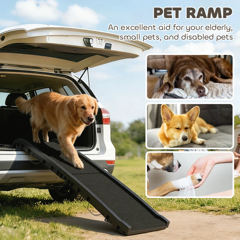 PawHut 61 Inches Folding Pet Ramp with Frosted Surface, Raised Side Rails, for Cars, SUVs