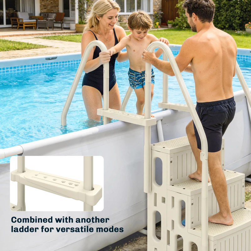 Outsunny Swimming Pool Ladder Adjustable for Above Ground Pools w/ Non-Slip Steps & Dual Handrails 4-Step Cream White