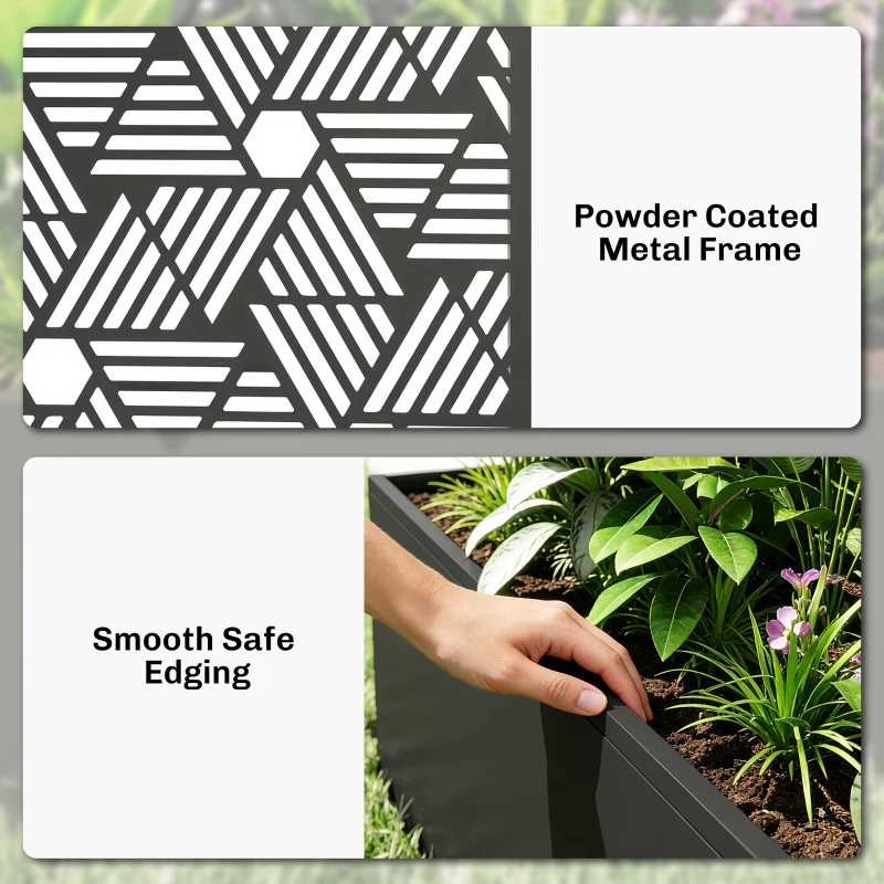 Outsunny Metal Planter Box with Trellis, 44.5" Tall Raised Garden Bed with Privacy Screen, Hexagon and Line Cut-Out