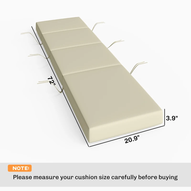 Outsunny Set of 2 Chaise Lounge Cushion, 4" Thick Outdoor Lounge Chair Cushions with Ties for Patio, 21" x 72 ", Cream White