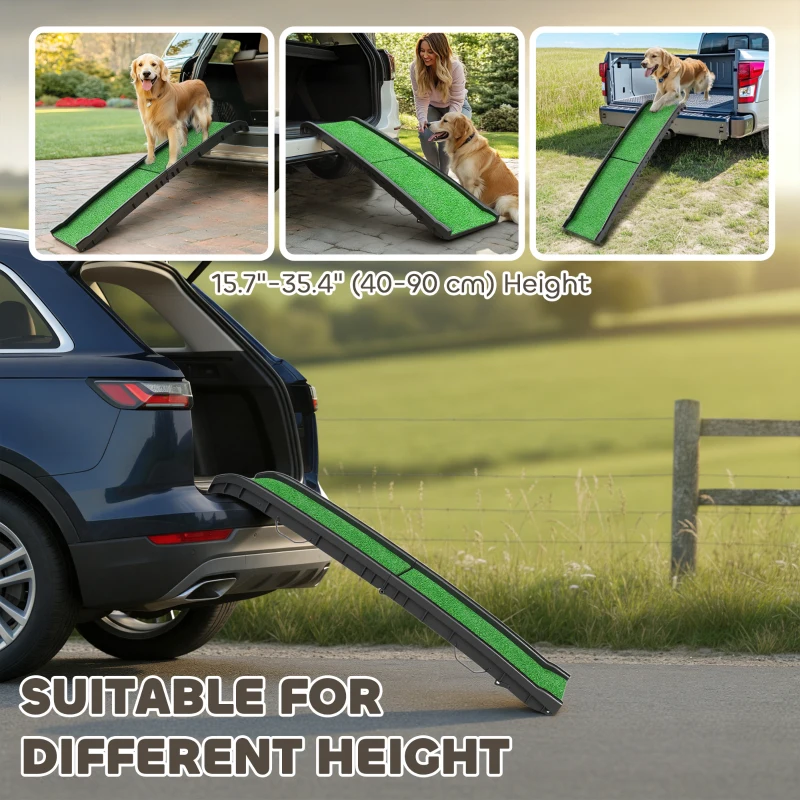 PawHut 61 Inches Folding Pet Ramp with Grass Surface, Raised Side Rails, for Cars, SUVs
