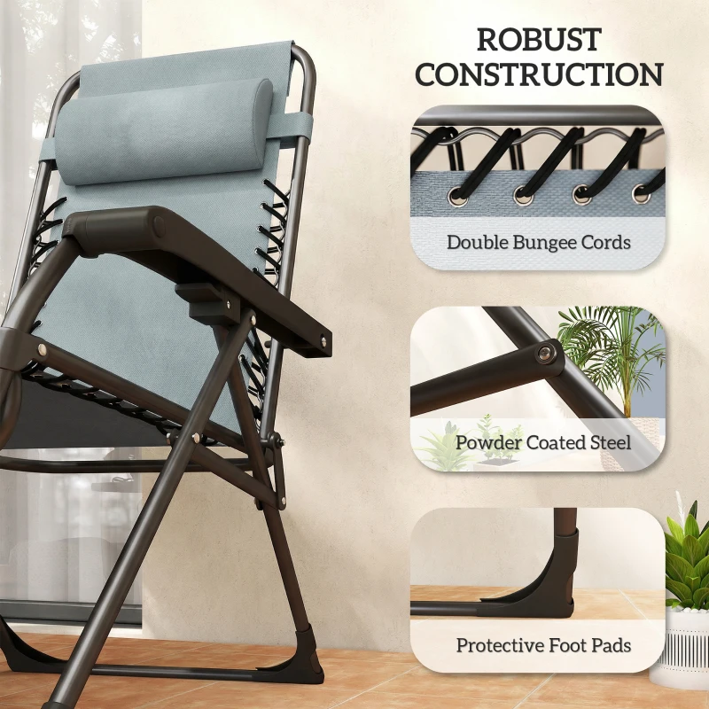 Outsunny Zero Gravity Chair Set of 2, Folding Reclining Outdoor Lounge Chair with Cup Holder, Headrest, Light Grey