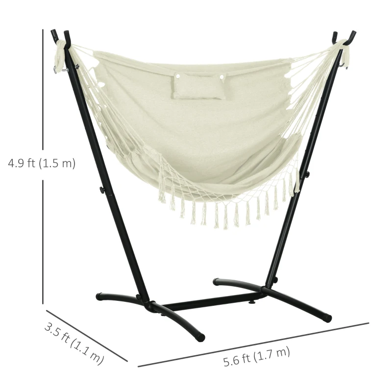 Outsunny Patio Hammock Chair with Stand, Outdoor Hammock Swing Hanging Lounge Chair with Side Pocket and Headrest, Cream