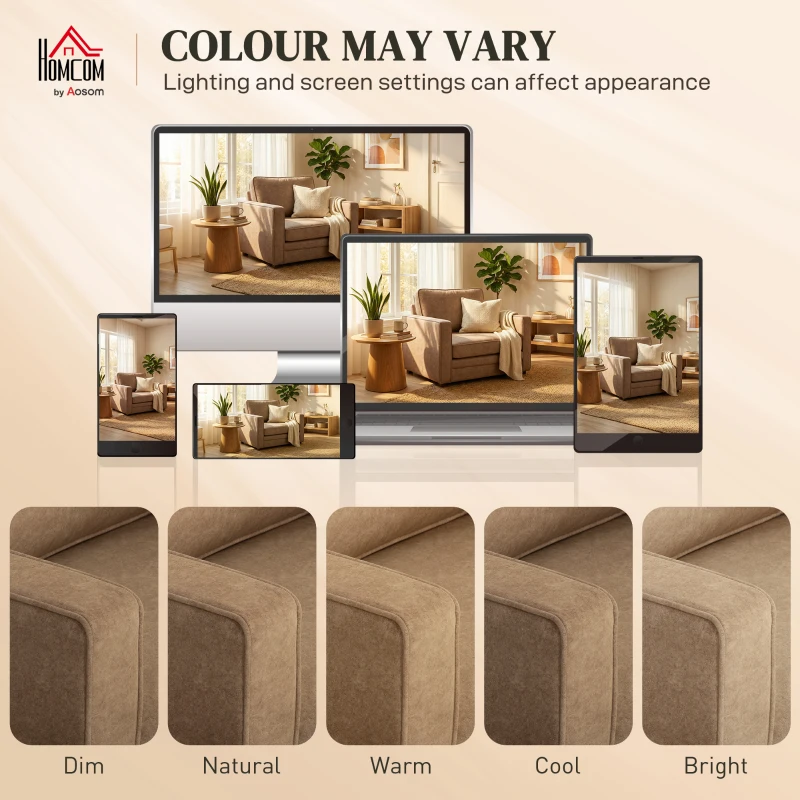 HOMCOM Accent Chair, Velvet-feel Fabric Armchair with Wide Seat, Spring Cushion, Solid Wood legs, Brown