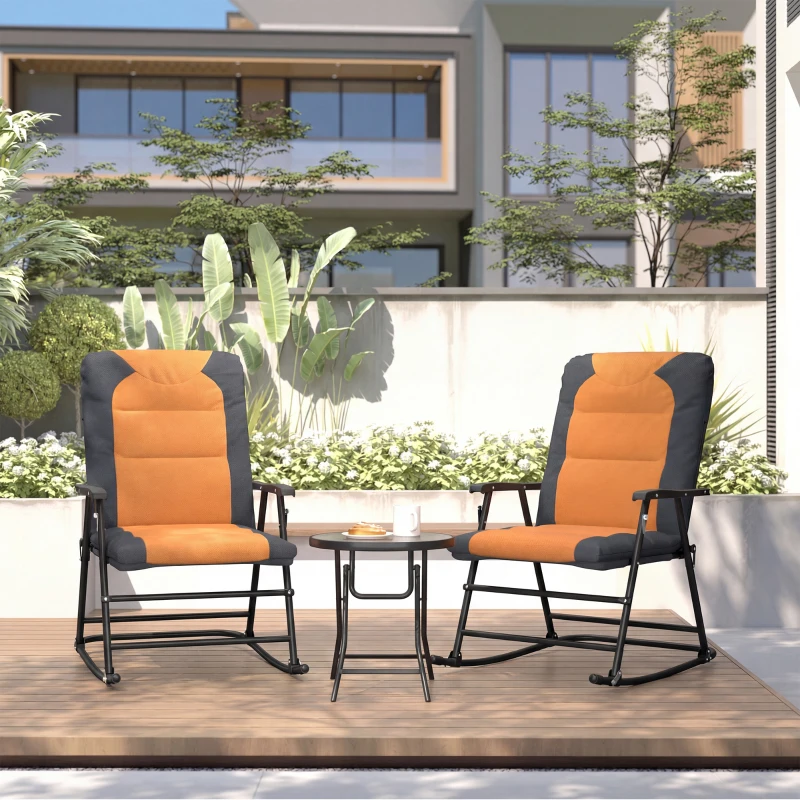 Outsunny 3-Piece Outdoor Foldable Rocking Chair Set, Orange