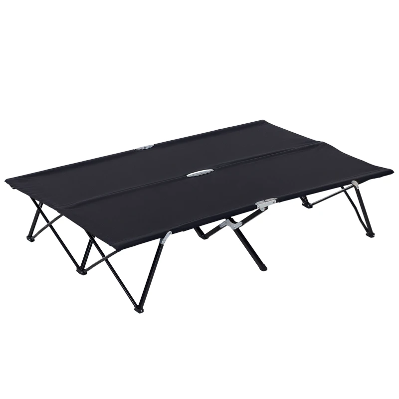 Outsunny 76" Two Person Folding Camping Cot Outdoor Portable Double Cot Wide Military Sleeping Bed w/ Carrying Bag Black