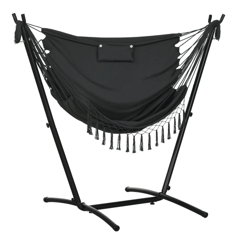 Outsunny Patio Hammock Chair with Stand, Outdoor Hammock Swing Hanging Lounge Chair with Side Pocket and Headrest, Dark Grey