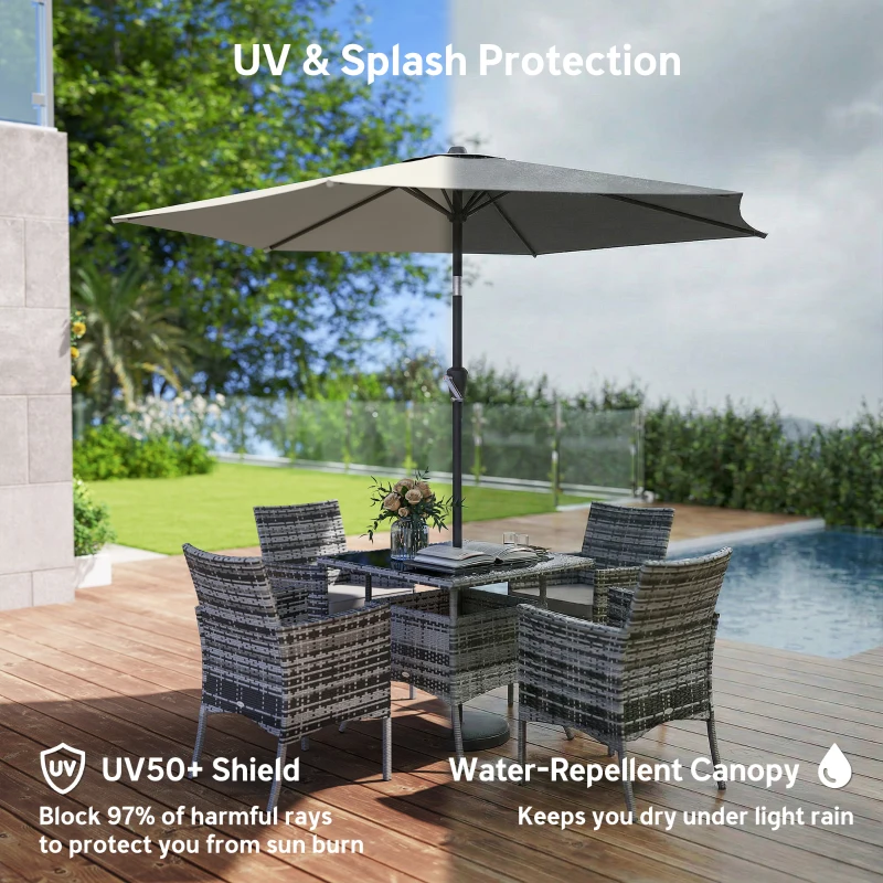 Outsunny 9FT Patio Umbrella, Outdoor Table Patio Umbrellith Tilt, Crank, 6 Ribs, UV Protection for Garden, Lawn, Deck, Backyard