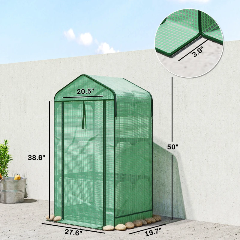 Outsunny Mini Greenhouse with Screen Roof, Portable Small Greenhouse with Roll-Up Zipper Door, 27.6" x 19.7" x 50", Green