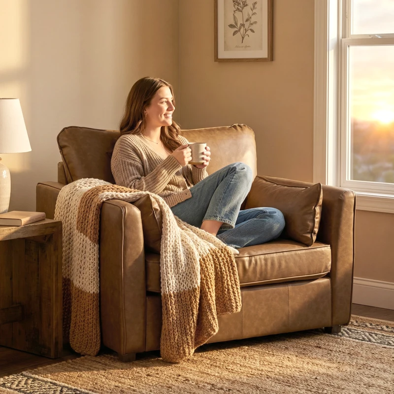 HOMCOM Accent Chair, PU Leather Armchair with Wide Seat, Spring Cushion, Rubberwood legs, 2 Pillows, Brown