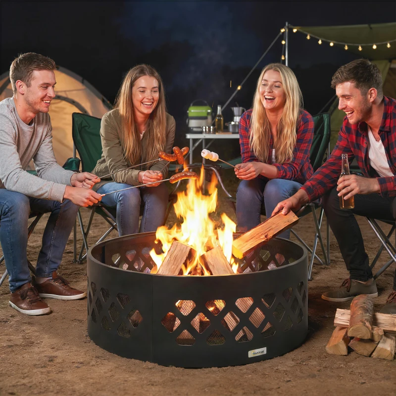 Outsunny 36" Outdoor Fire Pit, Portable Bottomless Fire Ring with Poker, Wood Burning Firepits, Black