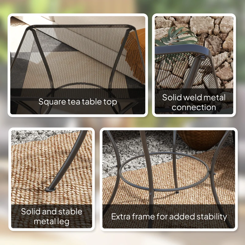 Outsunny Square Garden Metal Bistro Table Outdoor Patio Coffee Side Desk 23.6" x 23.6" x 27.6" Black