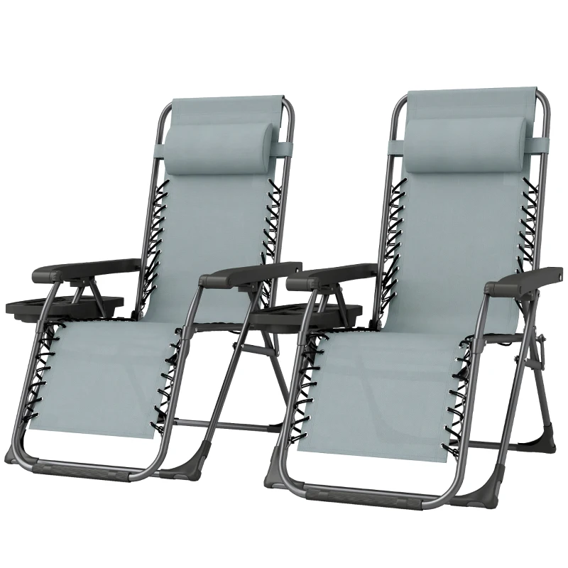 Outsunny Zero Gravity Chair Set of 2, Folding Reclining Outdoor Lounge Chair with Cup Holder, Headrest, Light Grey
