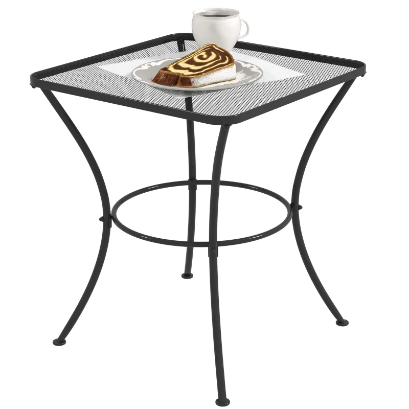 Outsunny Square Garden Metal Bistro Table Outdoor Patio Coffee Side Desk 23.6" x 23.6" x 27.6" Black