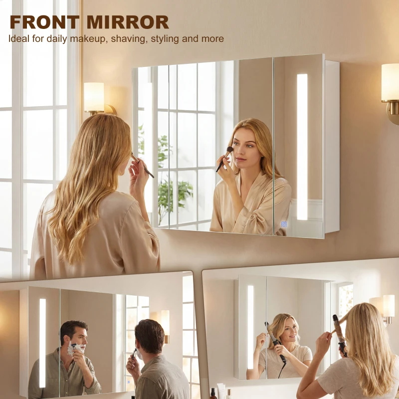 kleankin Medicine Cabinet with Mirror, Wall Mounted Bathroom Mirror Cabinet with Adjustable Shelf, USB Charge, High Gloss White