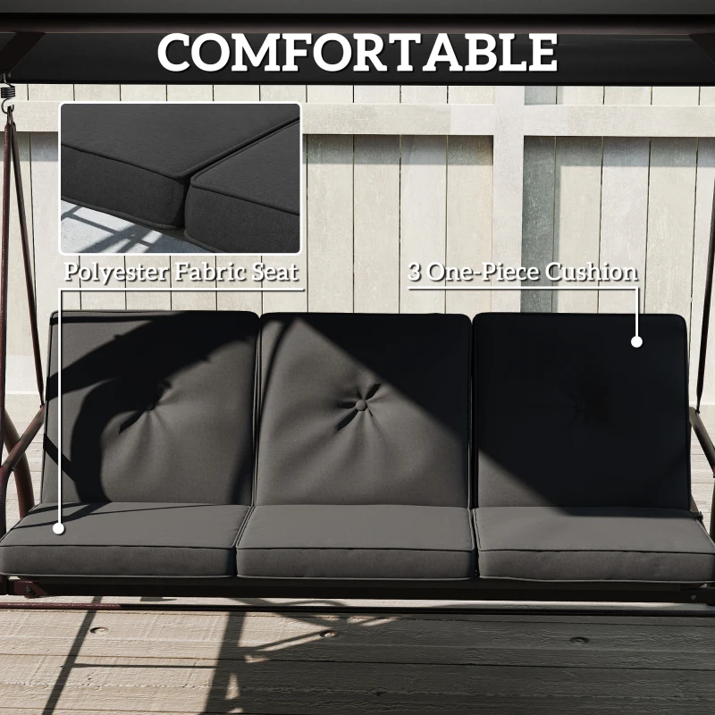 Outsunny Convertible Patio Swing Bed with Canopy and Cushions, 3 Seater Porch Swing for Outdoor, Backyard, Garden, Black