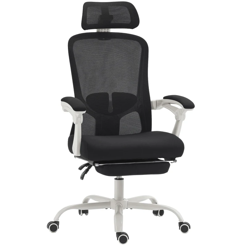 HOMCOM Ergonomic Office Chair, Mesh Reclining Desk Chair with Adjustable Lumbar Support, Headrest, Black