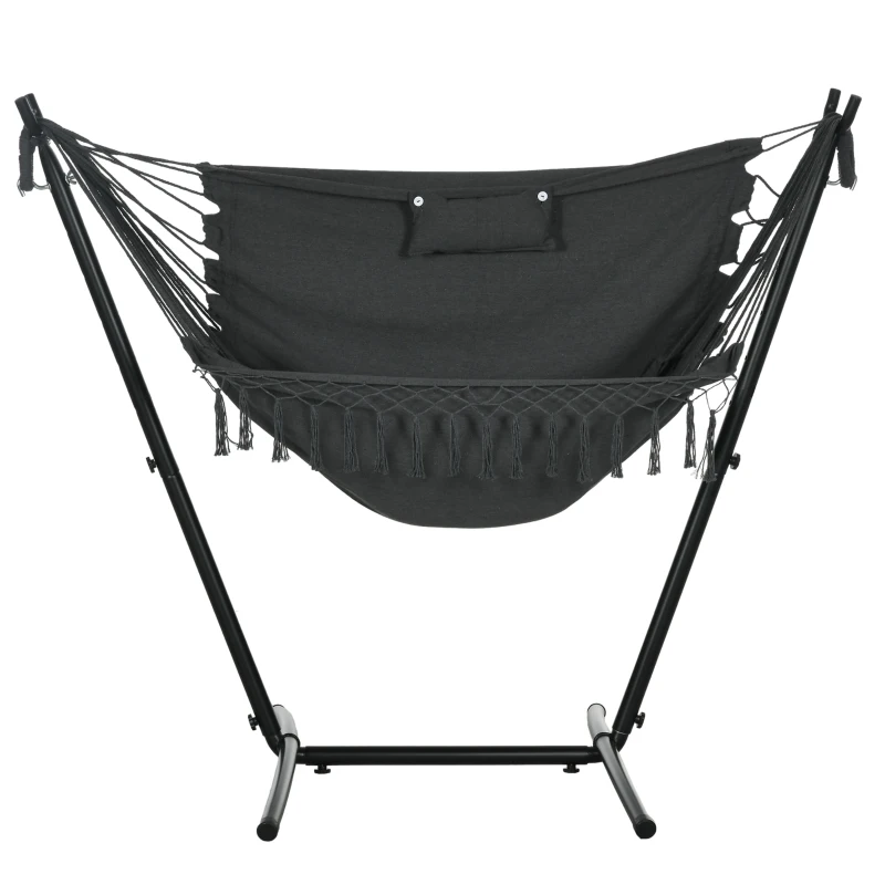 Outsunny Patio Hammock Chair with Stand, Outdoor Hammock Swing Hanging Lounge Chair with Side Pocket and Headrest, Dark Grey