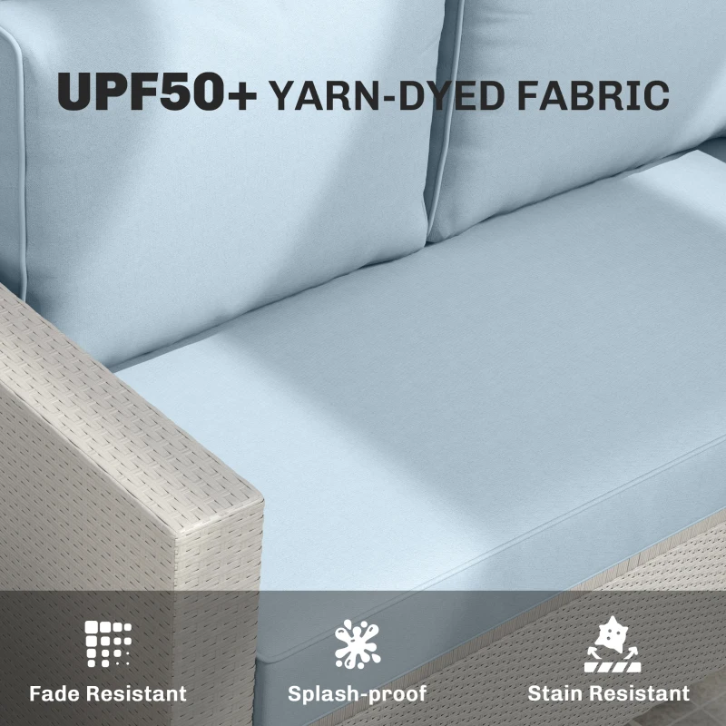 Outsunny Outdoor Seat Cushions with Backrest, Loveseat Double Sofa Outdoor Furniture Cushions, Light Blue