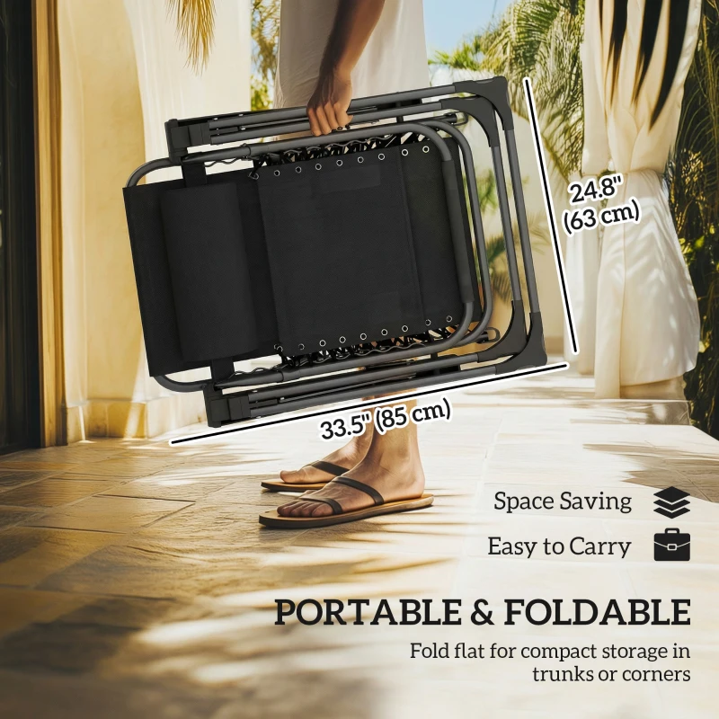 Outsunny Zero Gravity Chair Set of 2, Folding Reclining Outdoor Lounge Chair with Cup Holder, Headrest, Black