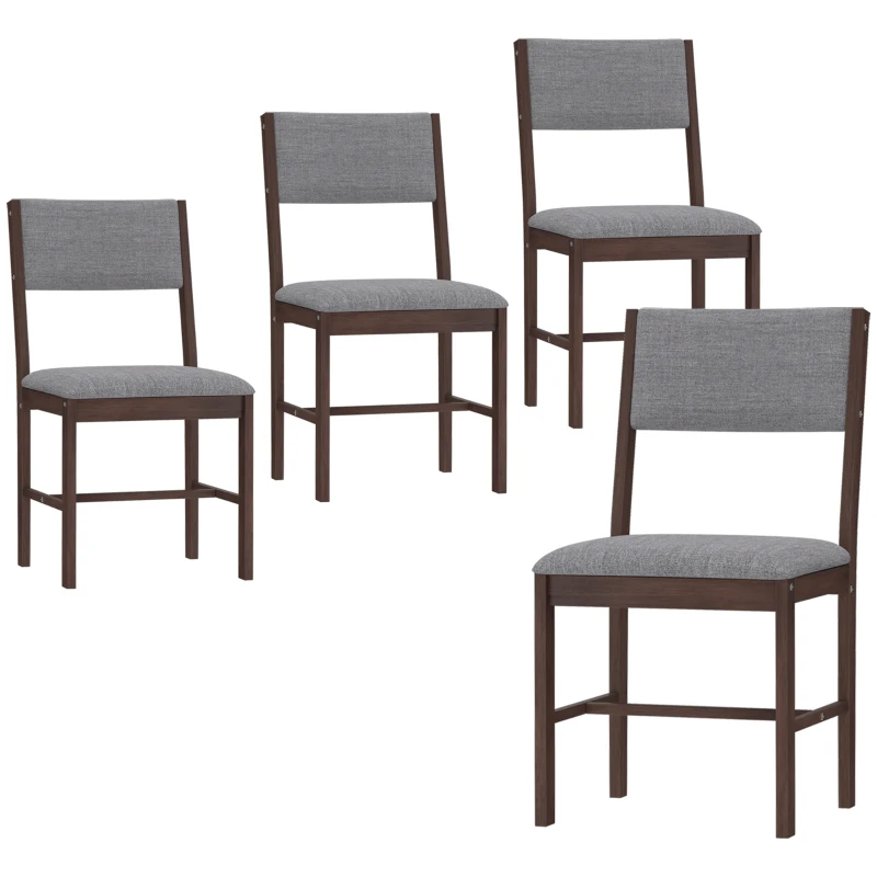 HOMCOM Modern Dining Chairs Set of 4, Linen Fabric Kitchen Chairs with Rubberwood Legs for Dining Room, Living Room, Gray